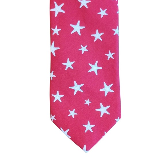 NWT Rooster 100% Cotton Necktie Tie Red and White Stars Patriotic America USA - Picture 2 of 3